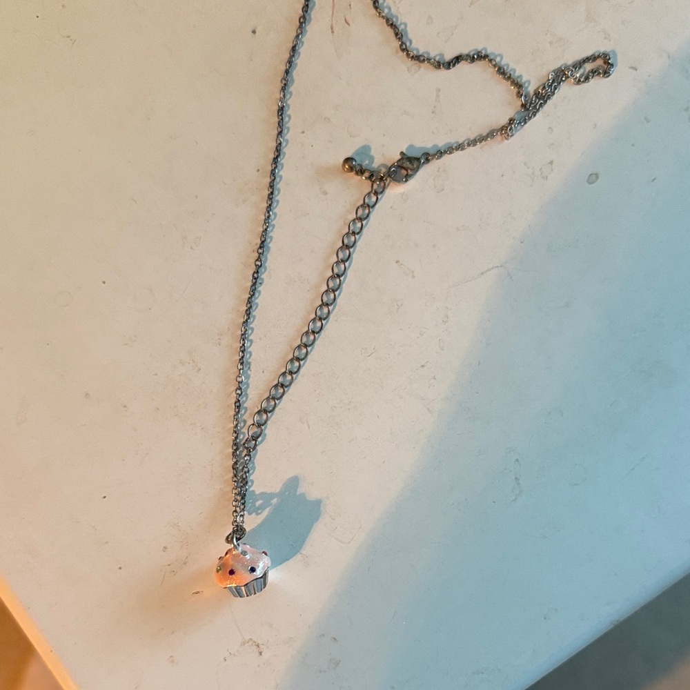Silver Cupcake Pendant Necklace